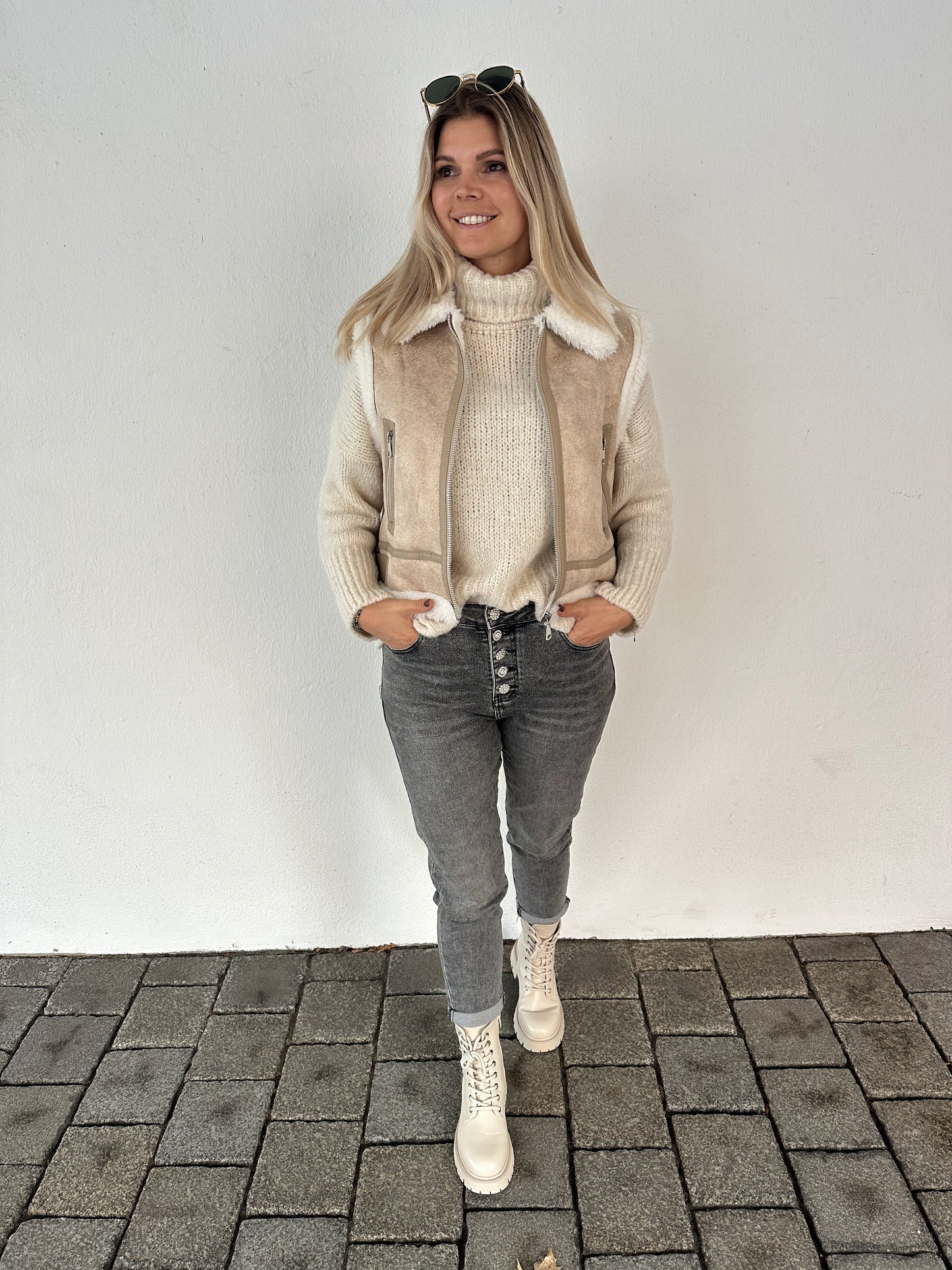 midi weste in beige/wollweiß