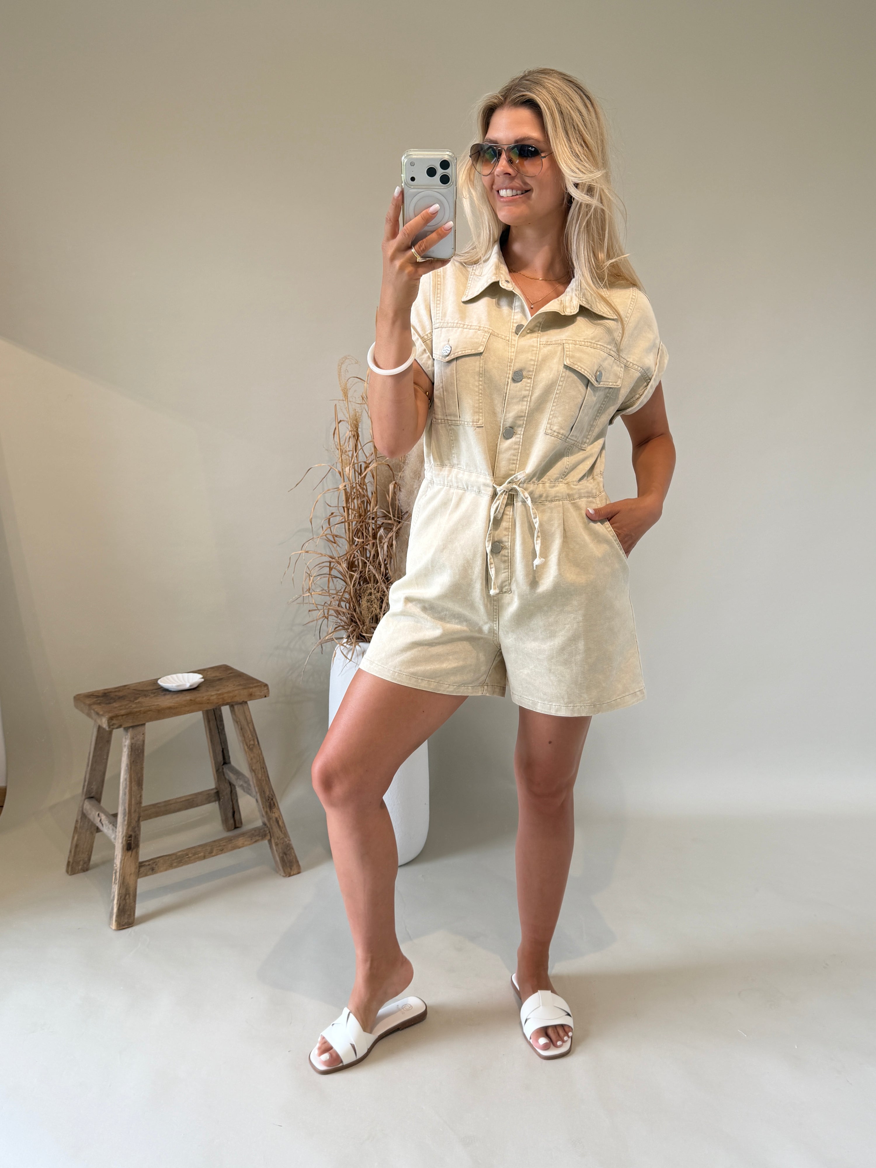 Overall in Sand ( kurz ) in der Taille zum Binden