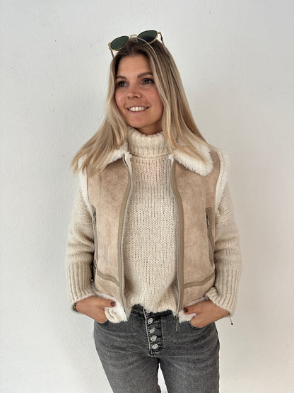 Midi Weste in Beige/Wollweiß