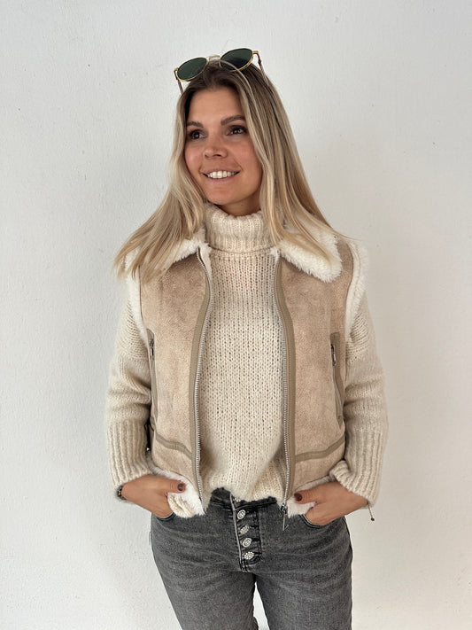Midi Weste in Beige/Wollweiß