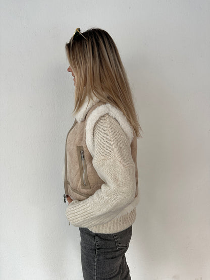Midi Weste in Beige/Wollweiß