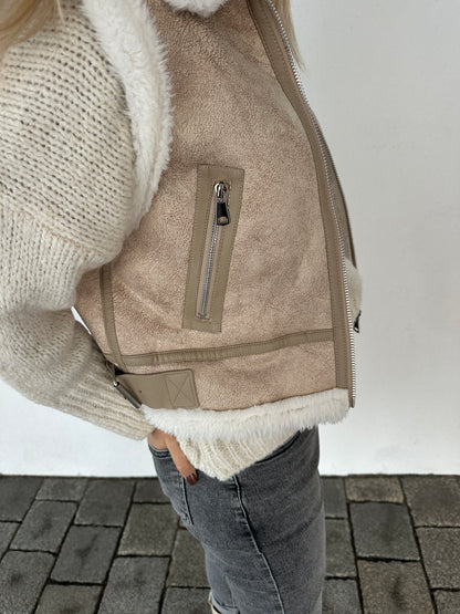 Midi Weste in Beige/Wollweiß