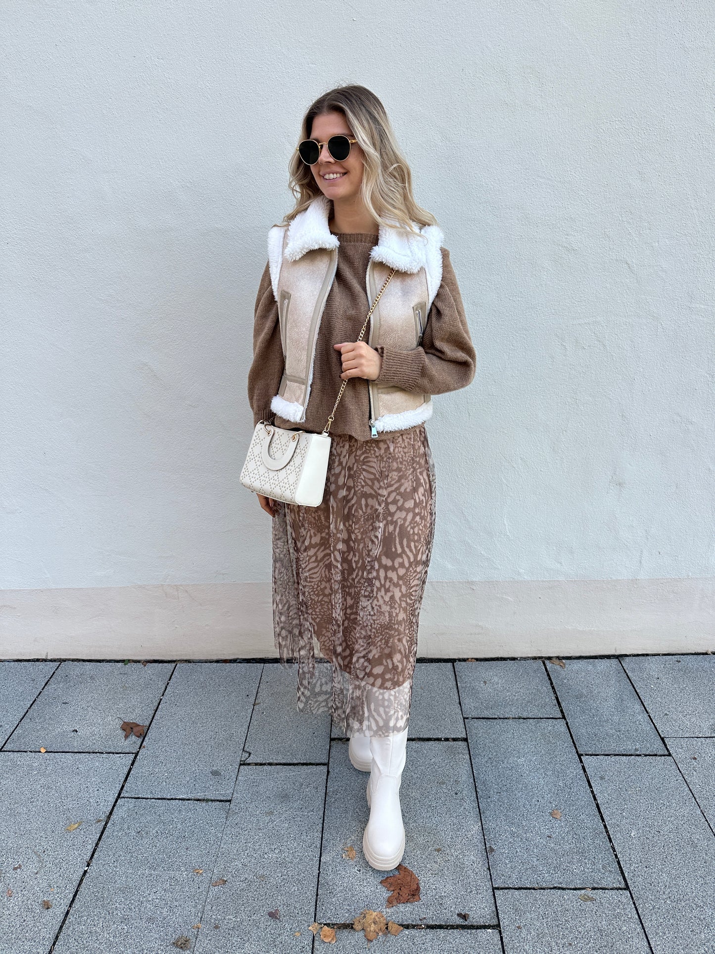 midi weste in beige/wollweiß