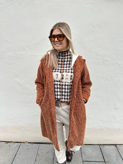 Pullover in Schokobraun/Beige/Rostbraun mit Aufdruck SOHO