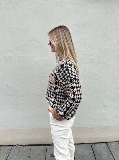 Pullover in Schokobraun/Beige/Rostbraun mit Aufdruck SOHO