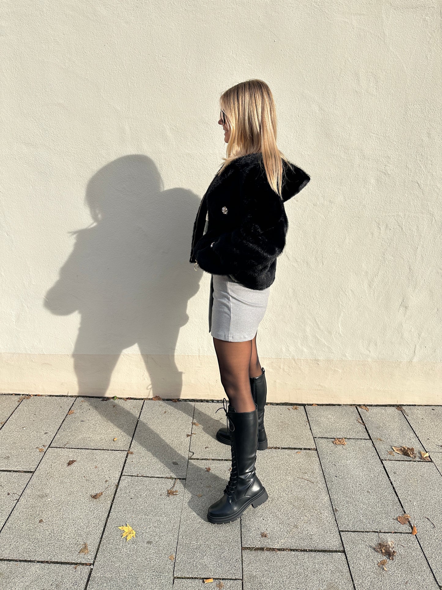 felljacke in schwarz langarm