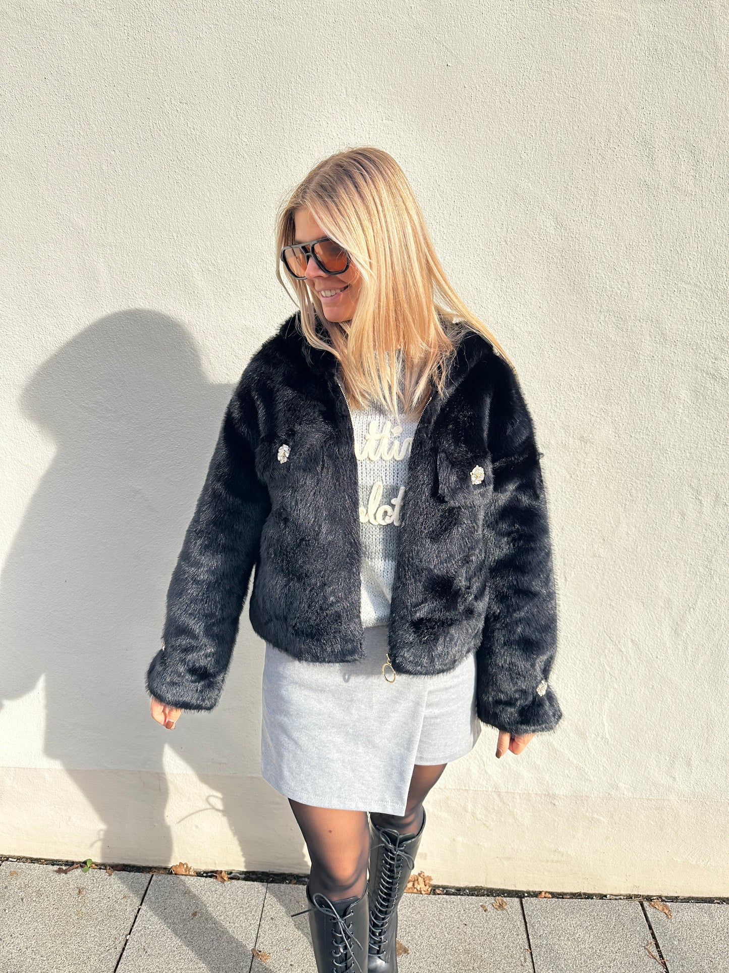 felljacke in schwarz langarm