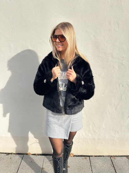 Felljacke in Schwarz Langarm