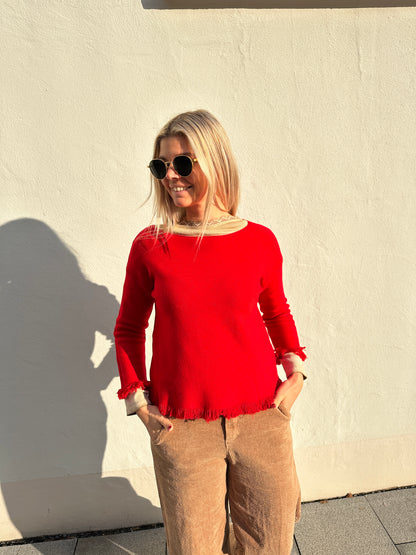 Pullover in Rot mit Fransen