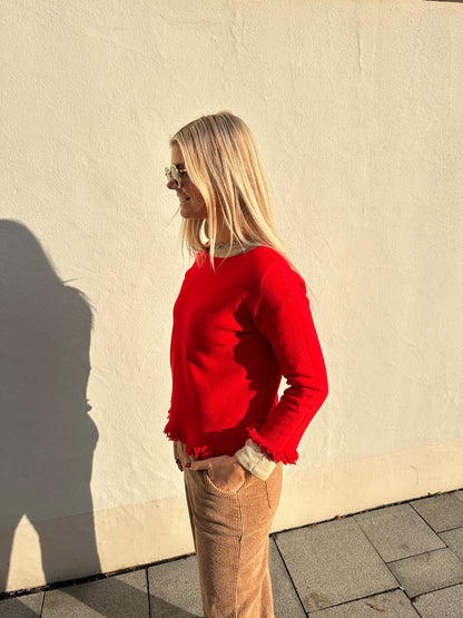 Pullover in Rot mit Fransen