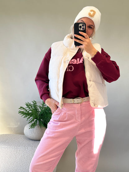 Pullover in Bordeaux mit Aufschrift in Rosa (LAtelier)