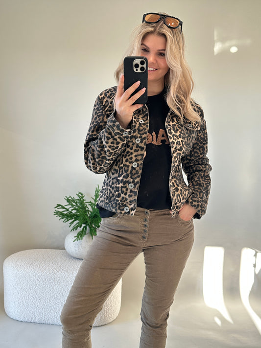 Jeansjacke in Leo-Muster Braun/Schwarz