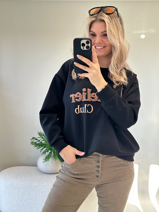 Pullover in Schwarz mit Aufschrift in Zimt ( LAtelier )