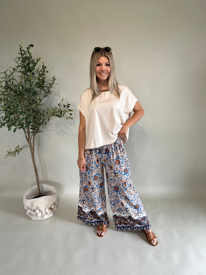 Hose gemuster in Braun/Blauen/Beige