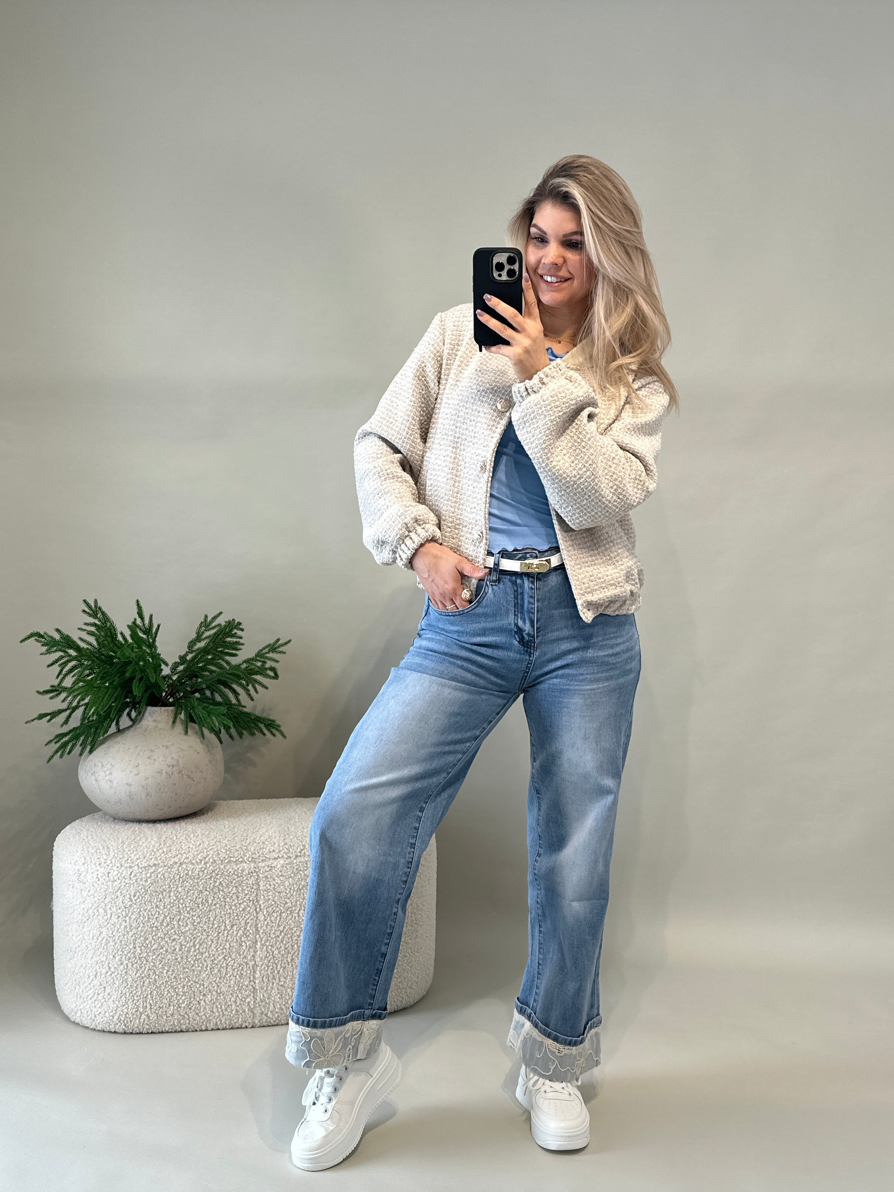 Jacke in Hellblau & Beige mit Muster