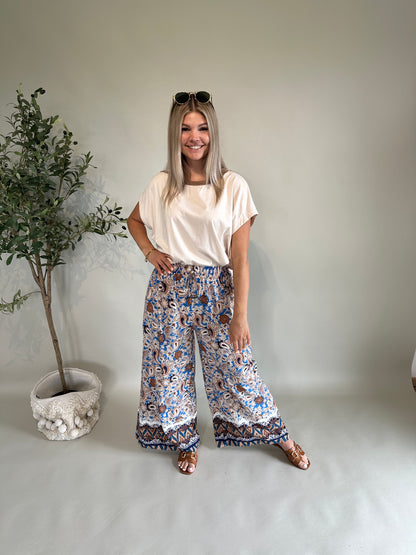 Hose gemuster in Braun/Blauen/Beige