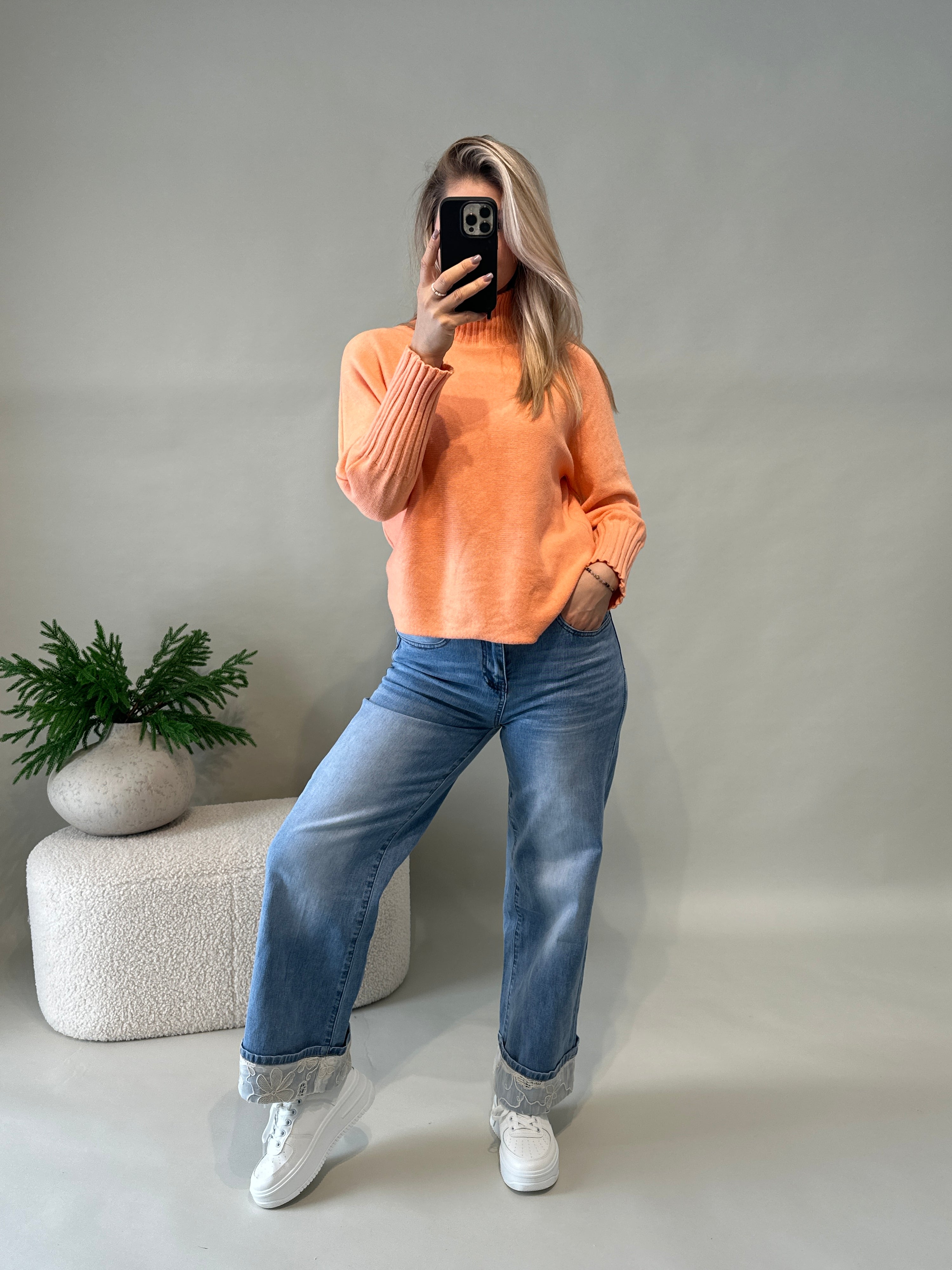 Pullover mit 3/4 Arm in Orange