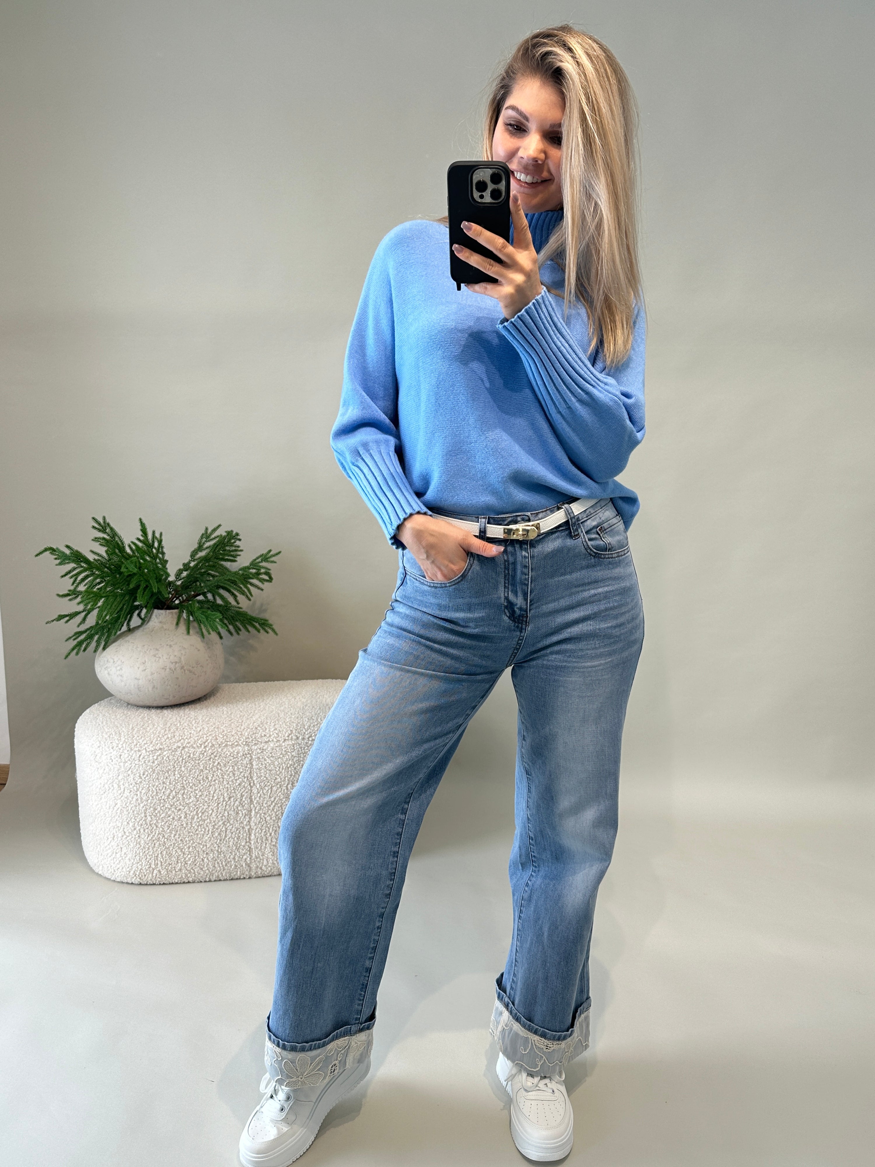Pullover mit 3/4 Arm in Hellblau
