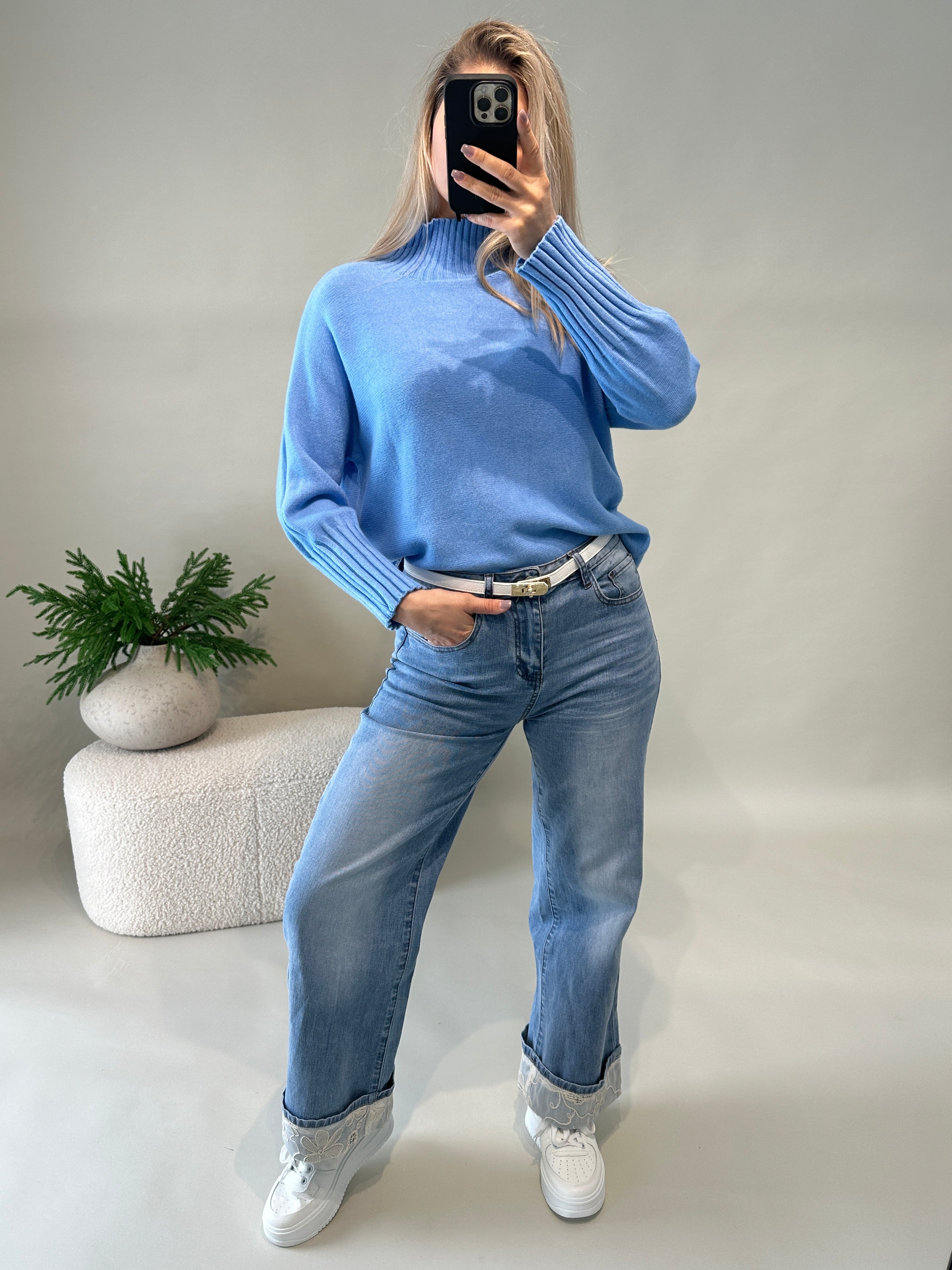 Pullover mit 3/4 Arm in Hellblau