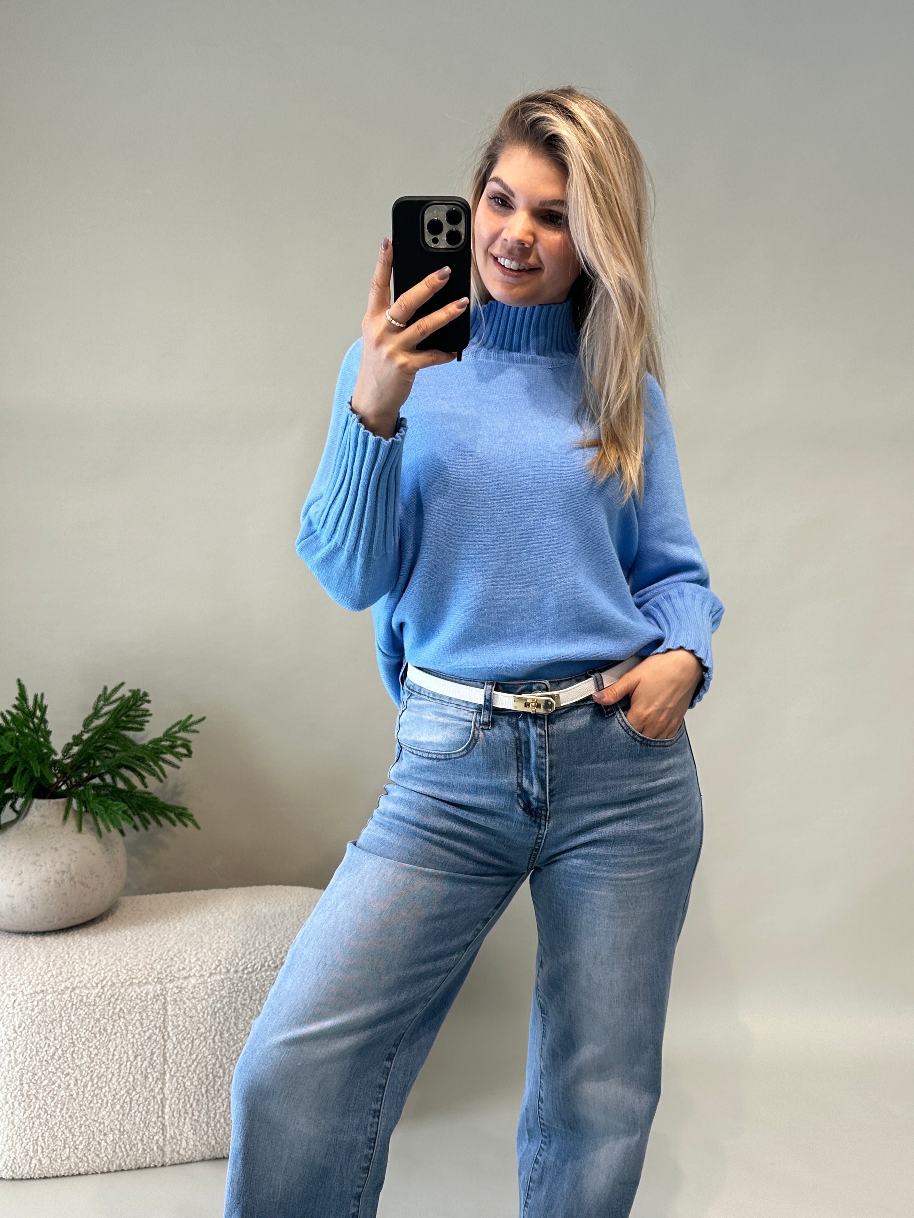 Pullover mit 3/4 Arm in Hellblau