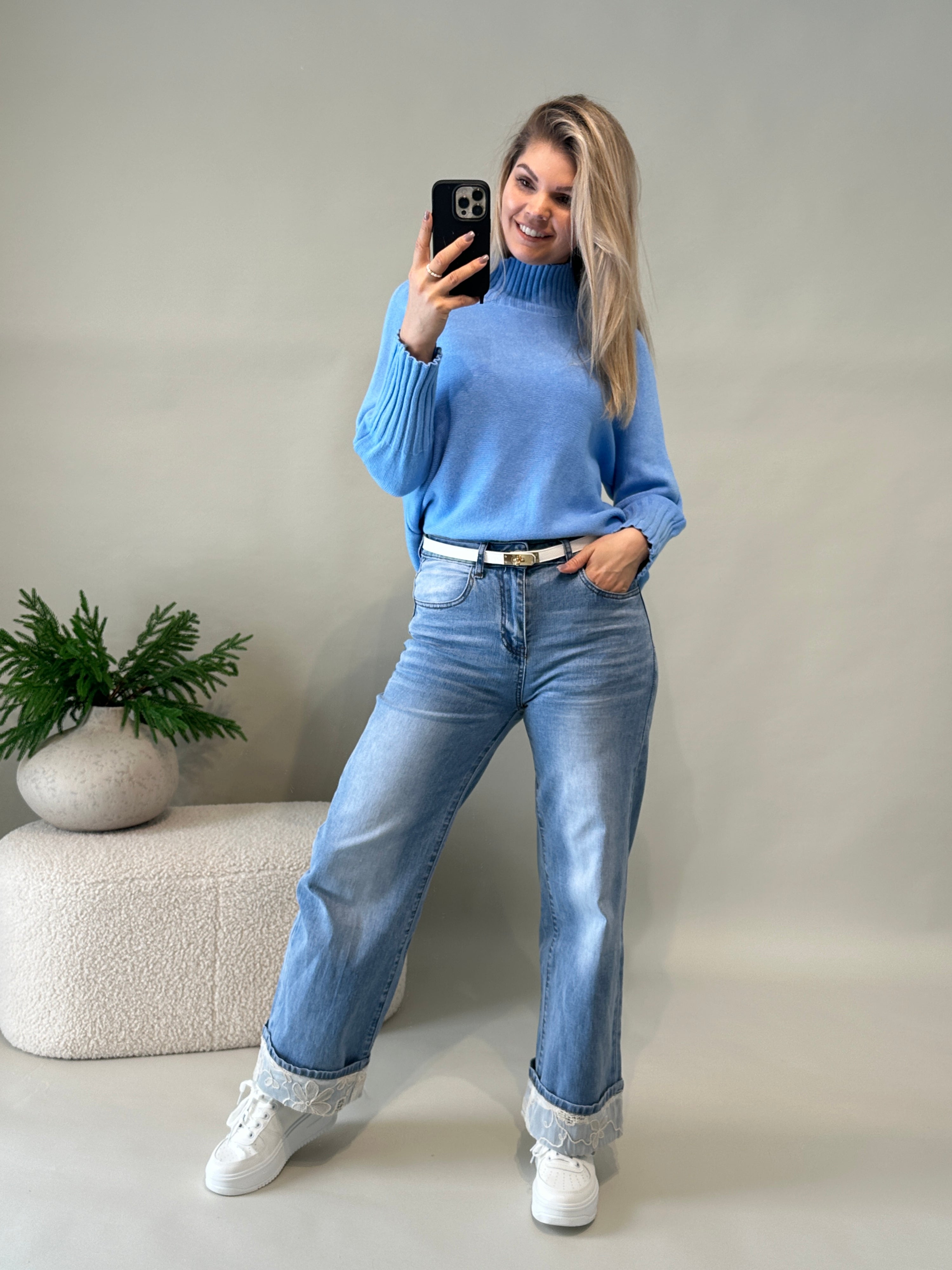 Pullover mit 3/4 Arm in Hellblau