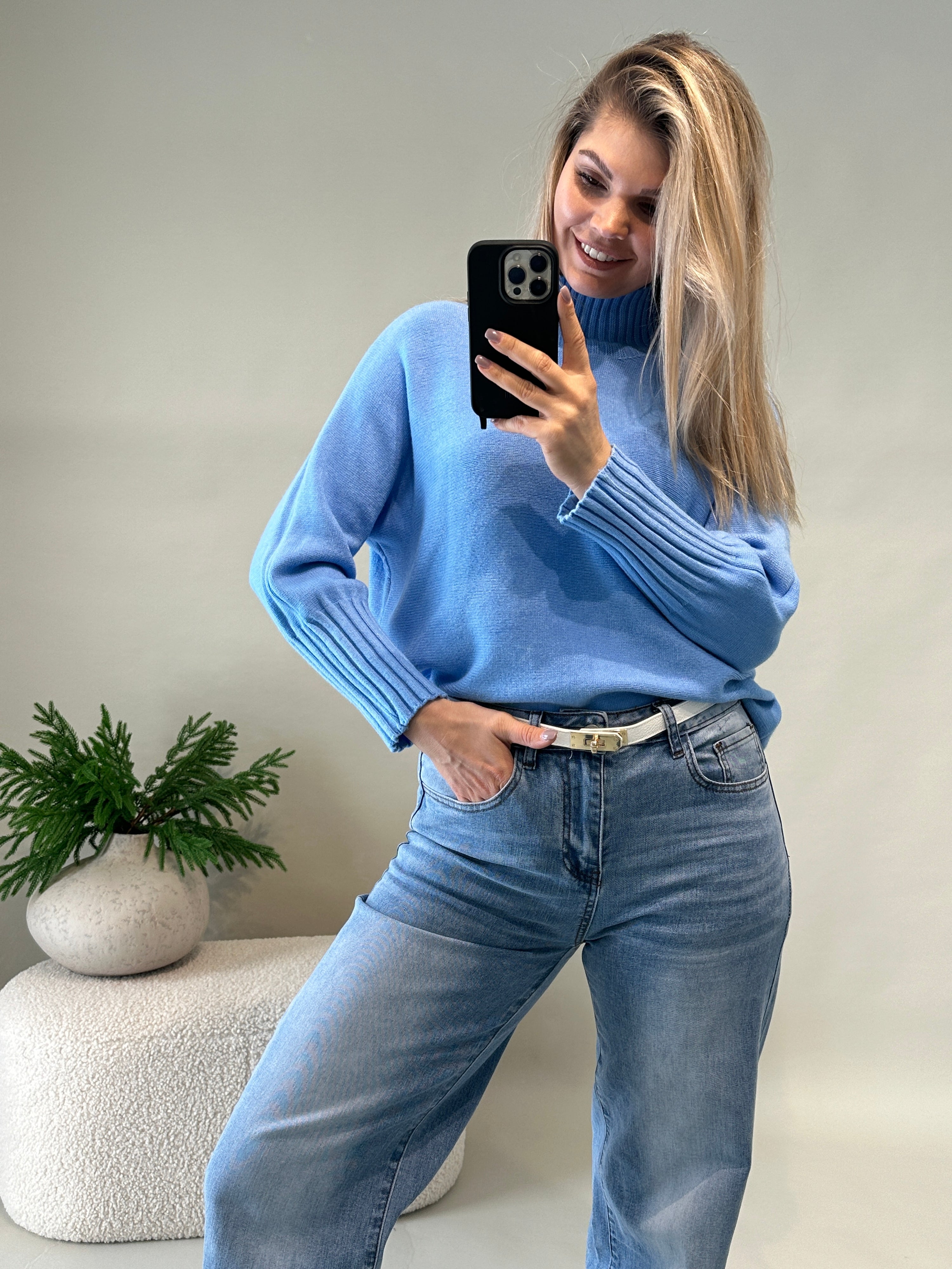 Pullover mit 3/4 Arm in Hellblau