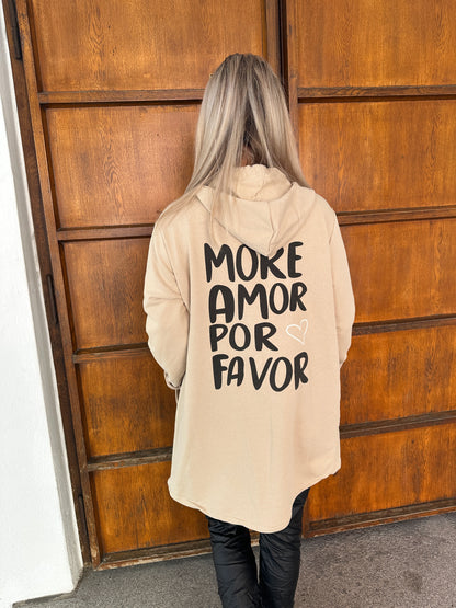 Sweatjacke in Beige  ( lang) mit Aufschrift in Schwarz