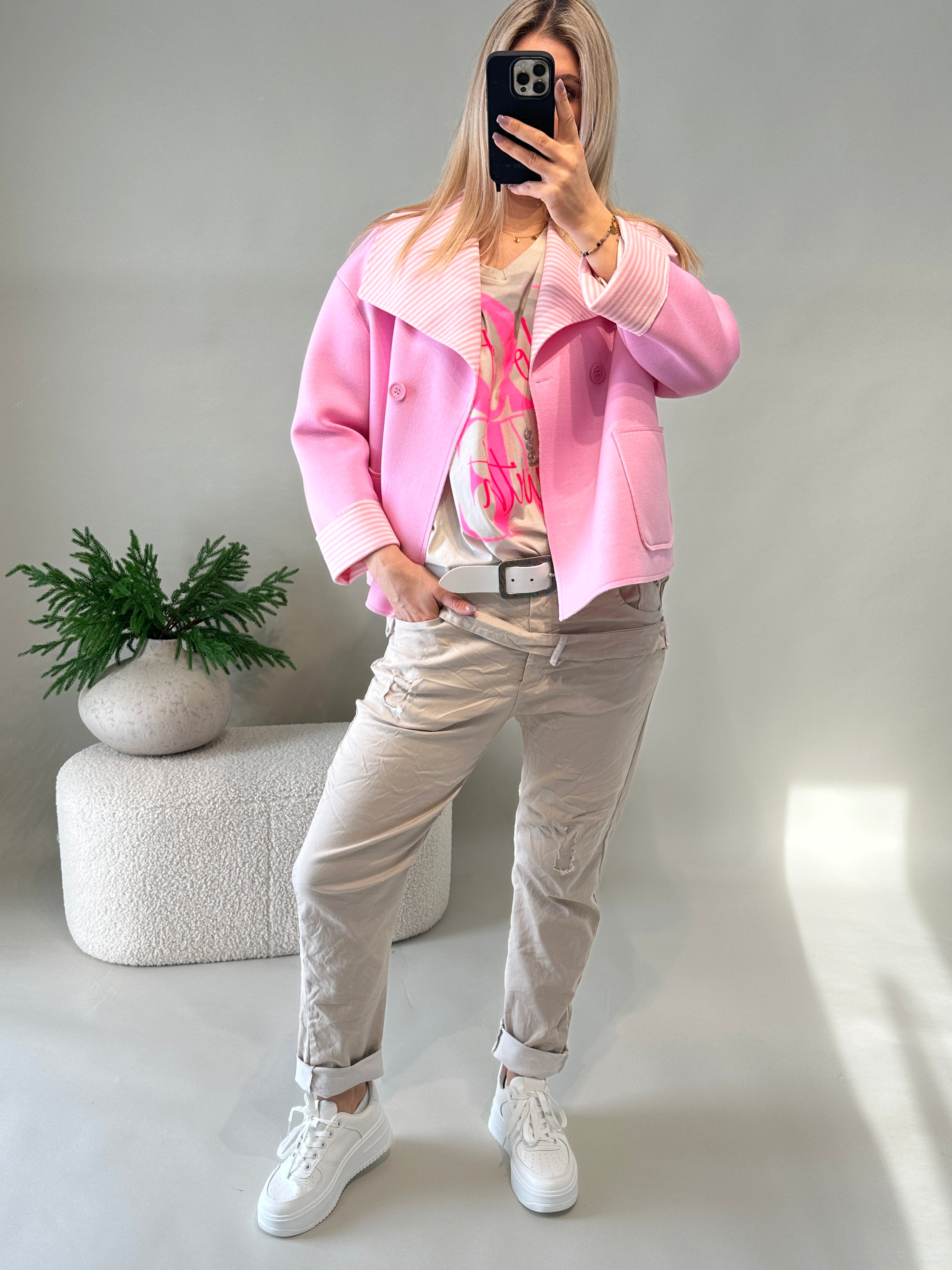 Sweatshirt  in Beige mit Aufdruck in Pink