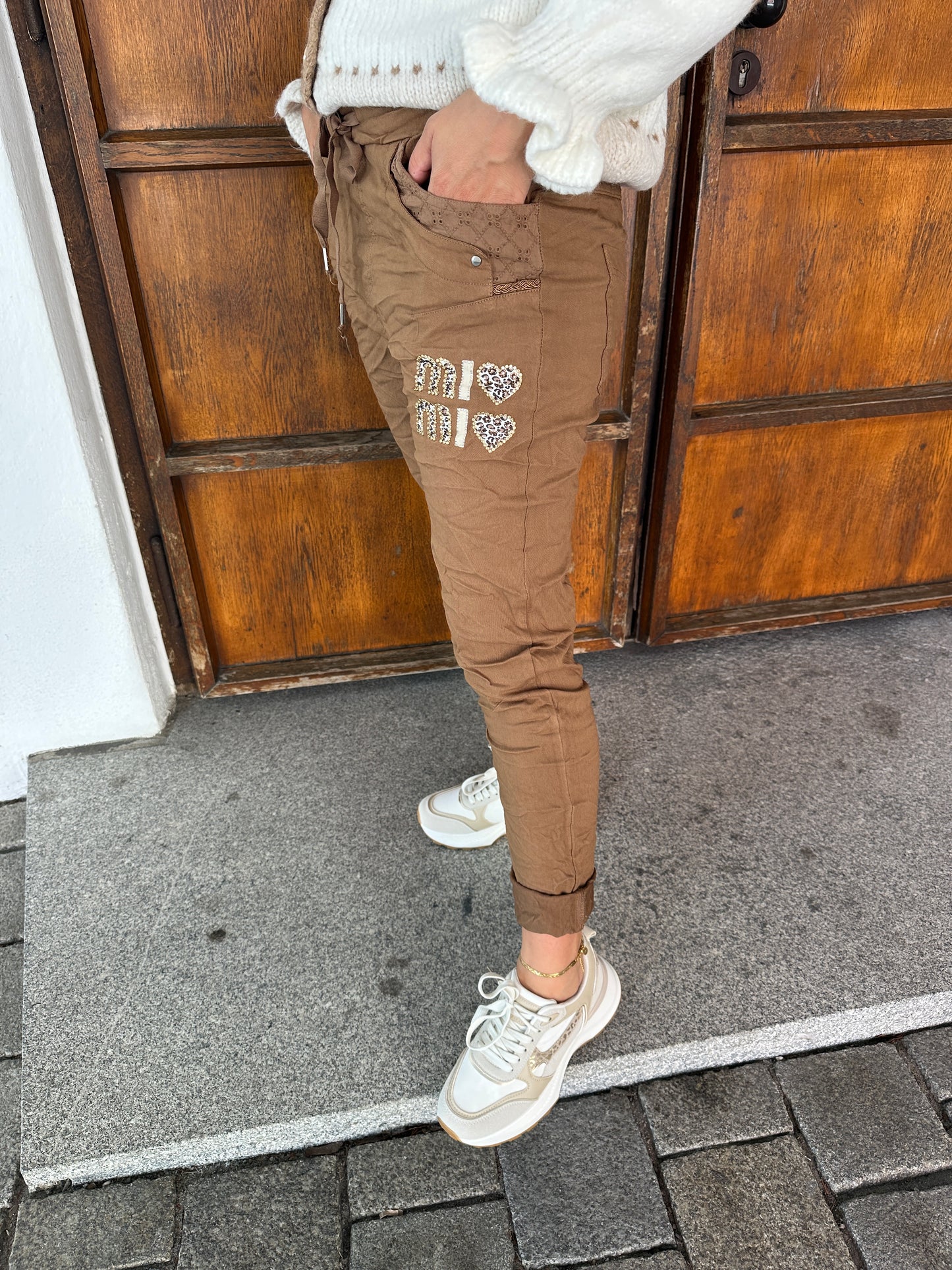 hose in zimt mit glitzeraufschrift (mio mio)