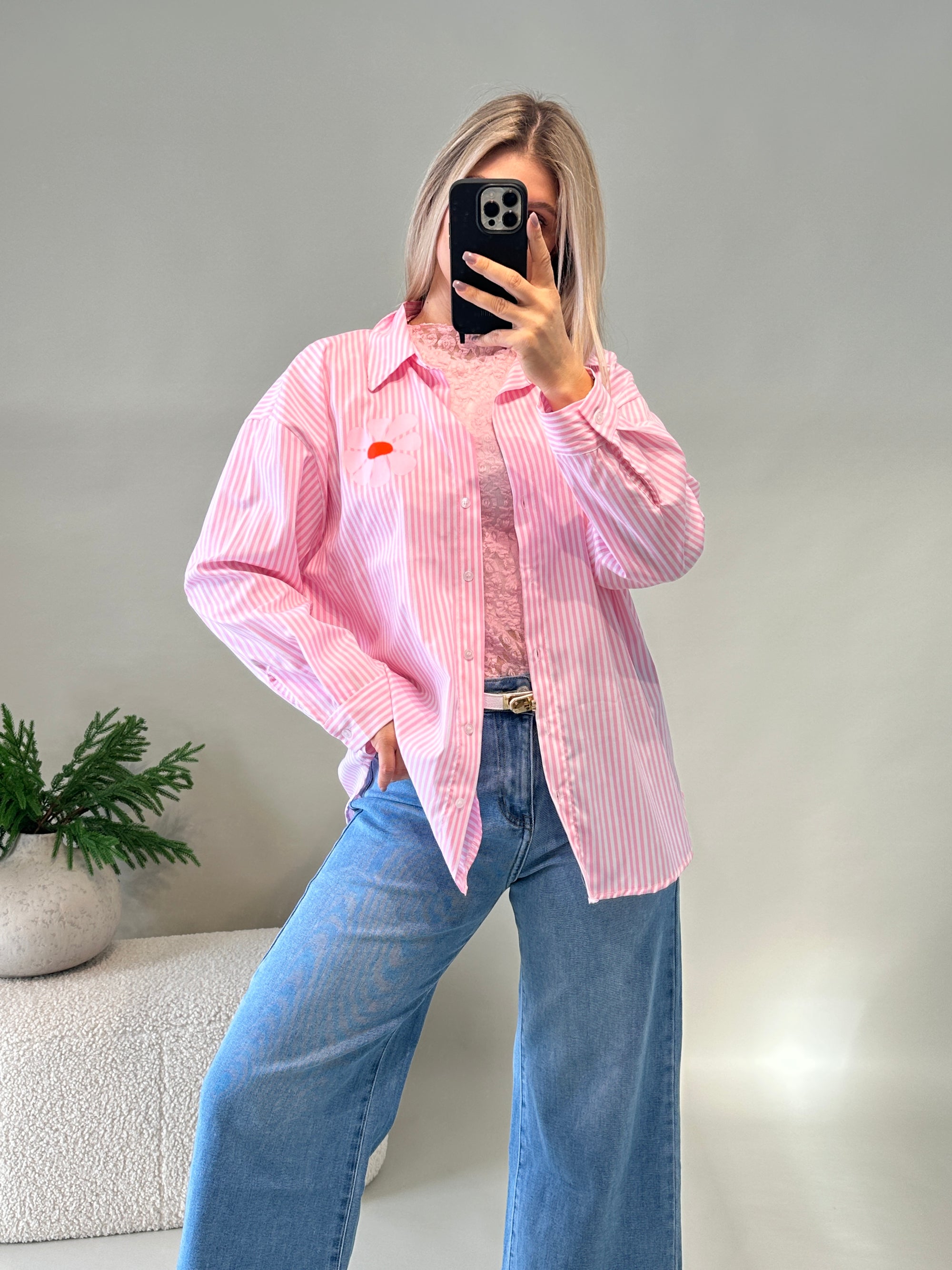 Bluse in Rosa gestreift mit Aufdruck