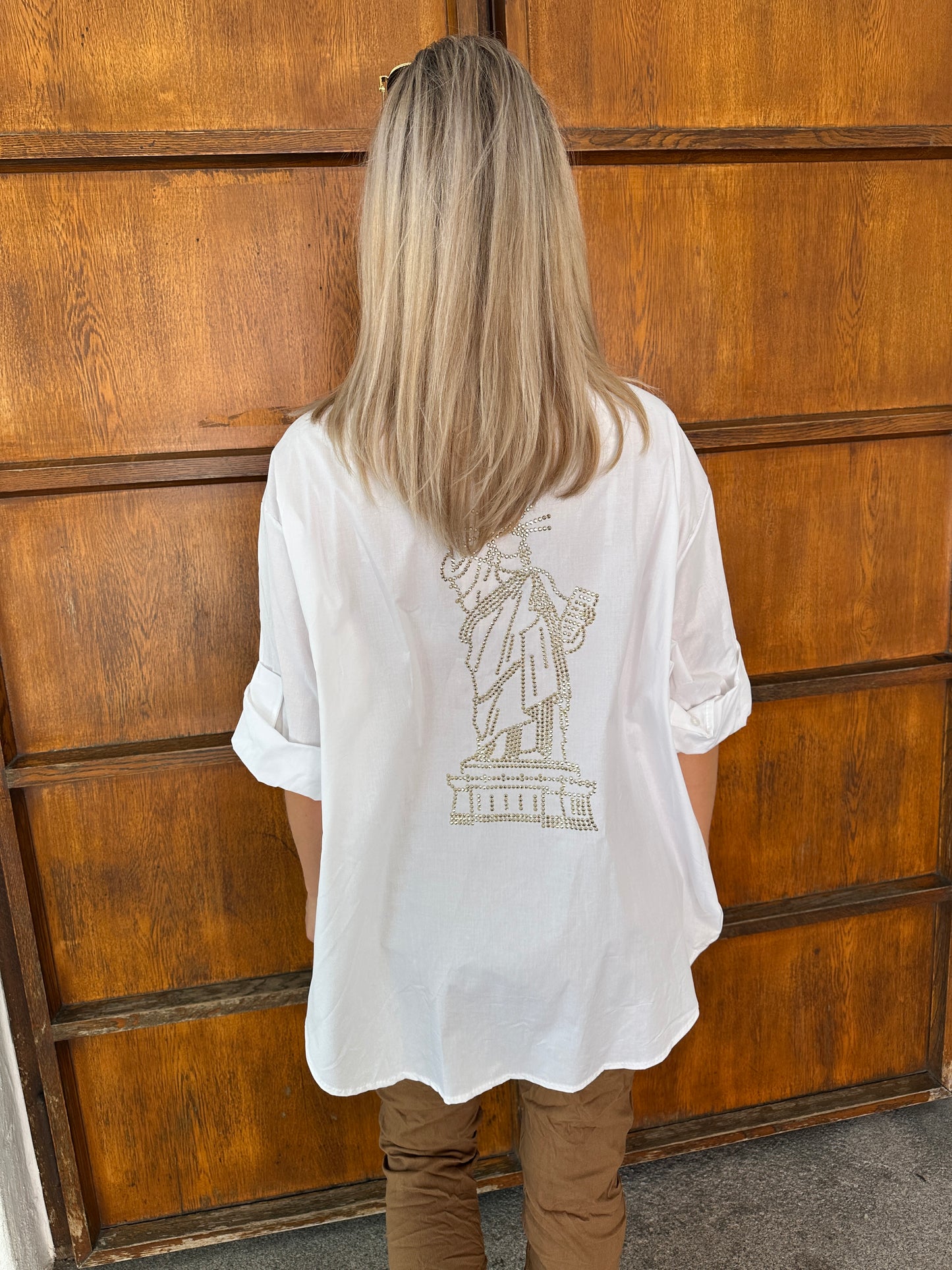 bluse in weiß mit goldener aufschrift vorne und hinten (new jork)