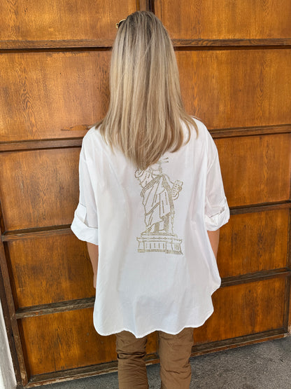 Bluse in Weiß mit goldener Aufschrift vorne und hinten (NEW JORK)