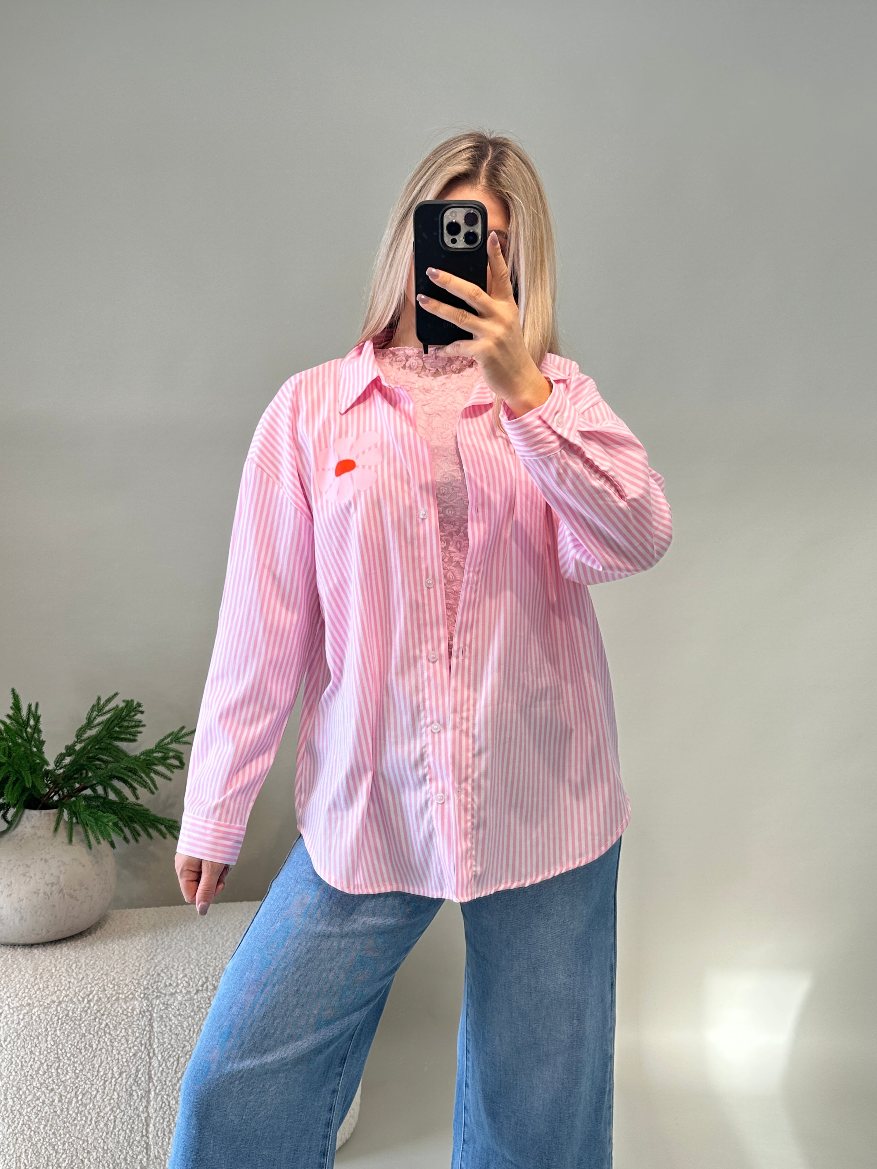 Bluse in Rosa gestreift mit Aufdruck