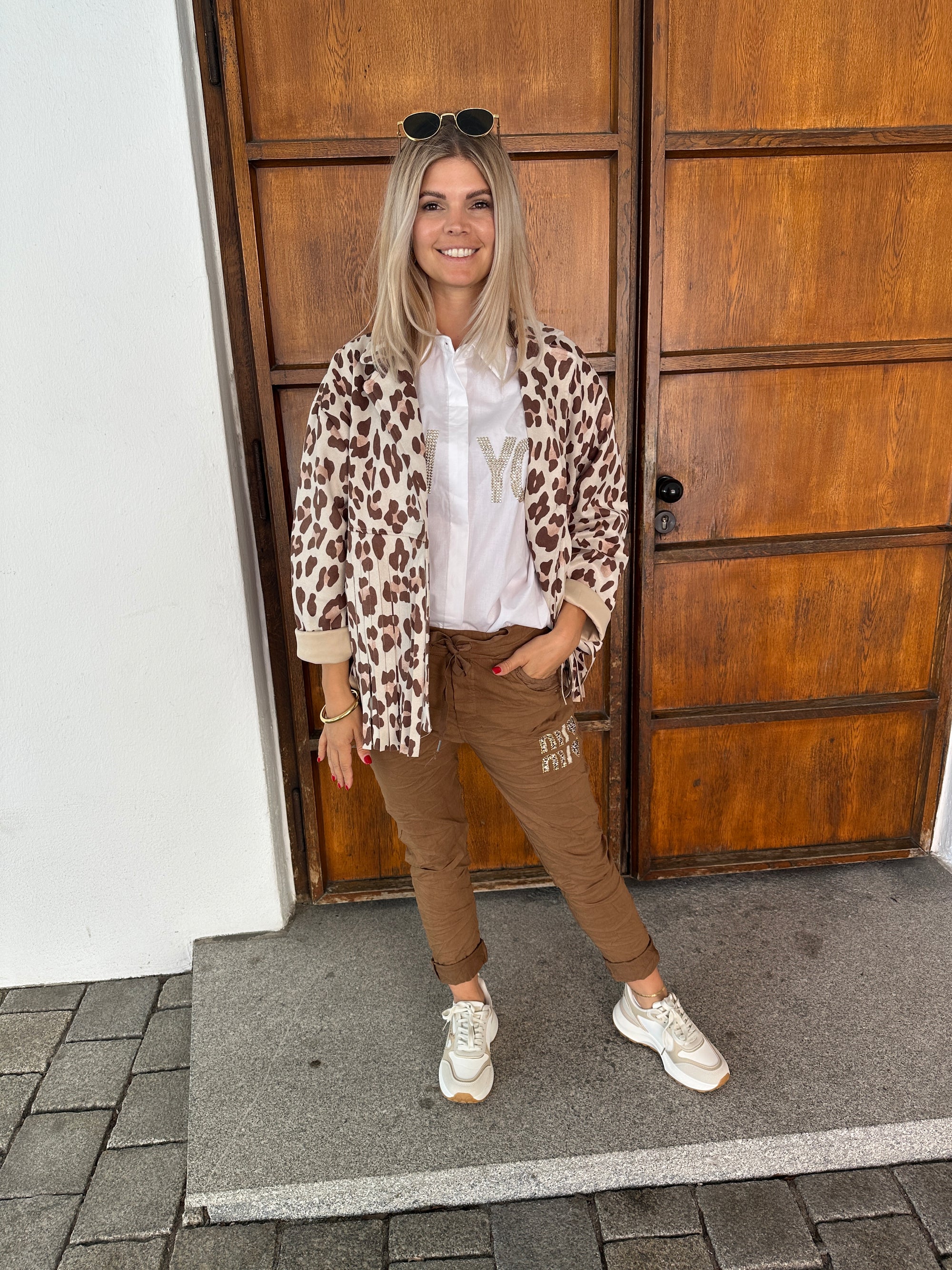 Jacke in Leo (Braun/Beige) mit Fransen