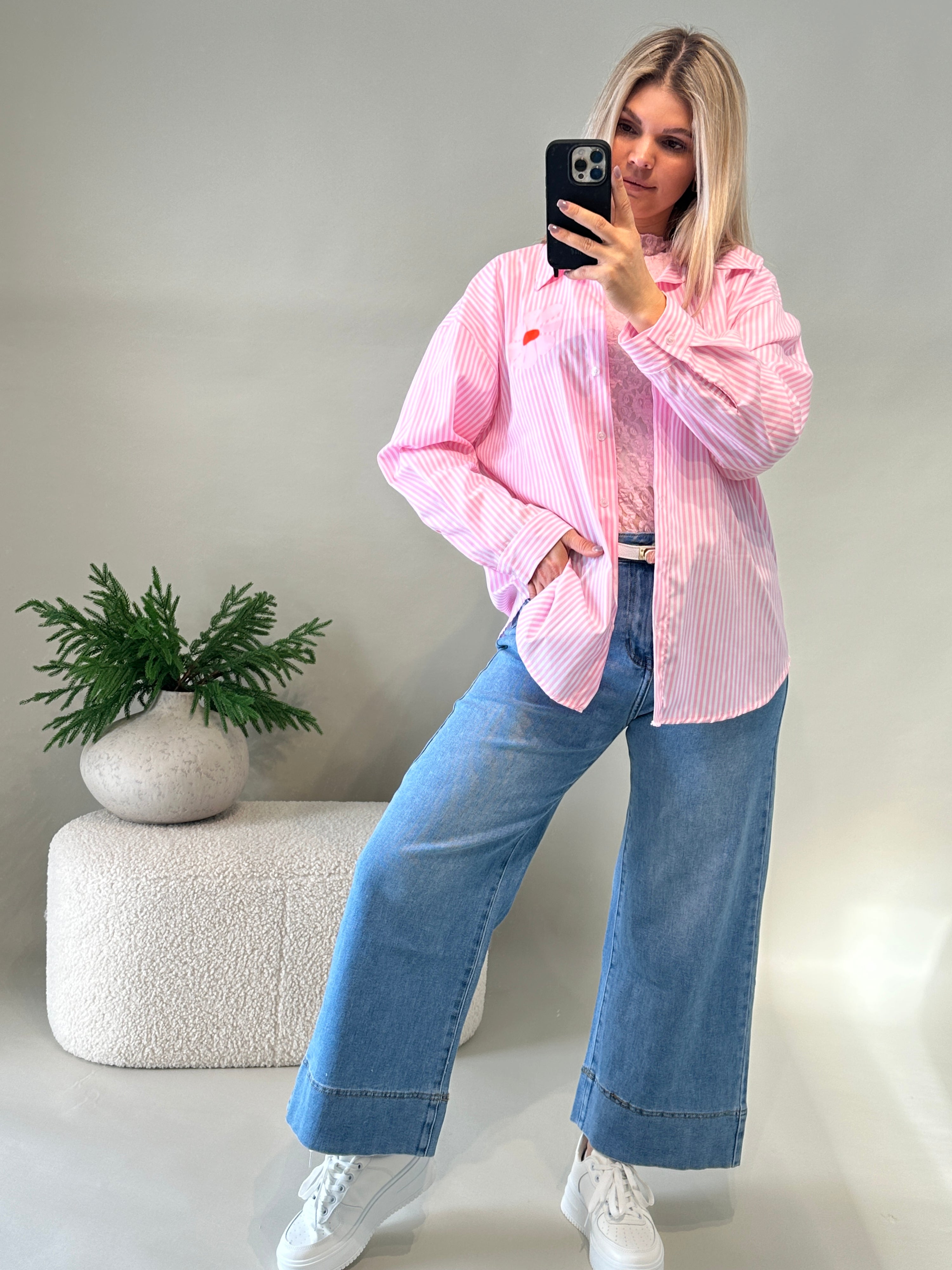 Bluse in Rosa gestreift mit Aufdruck