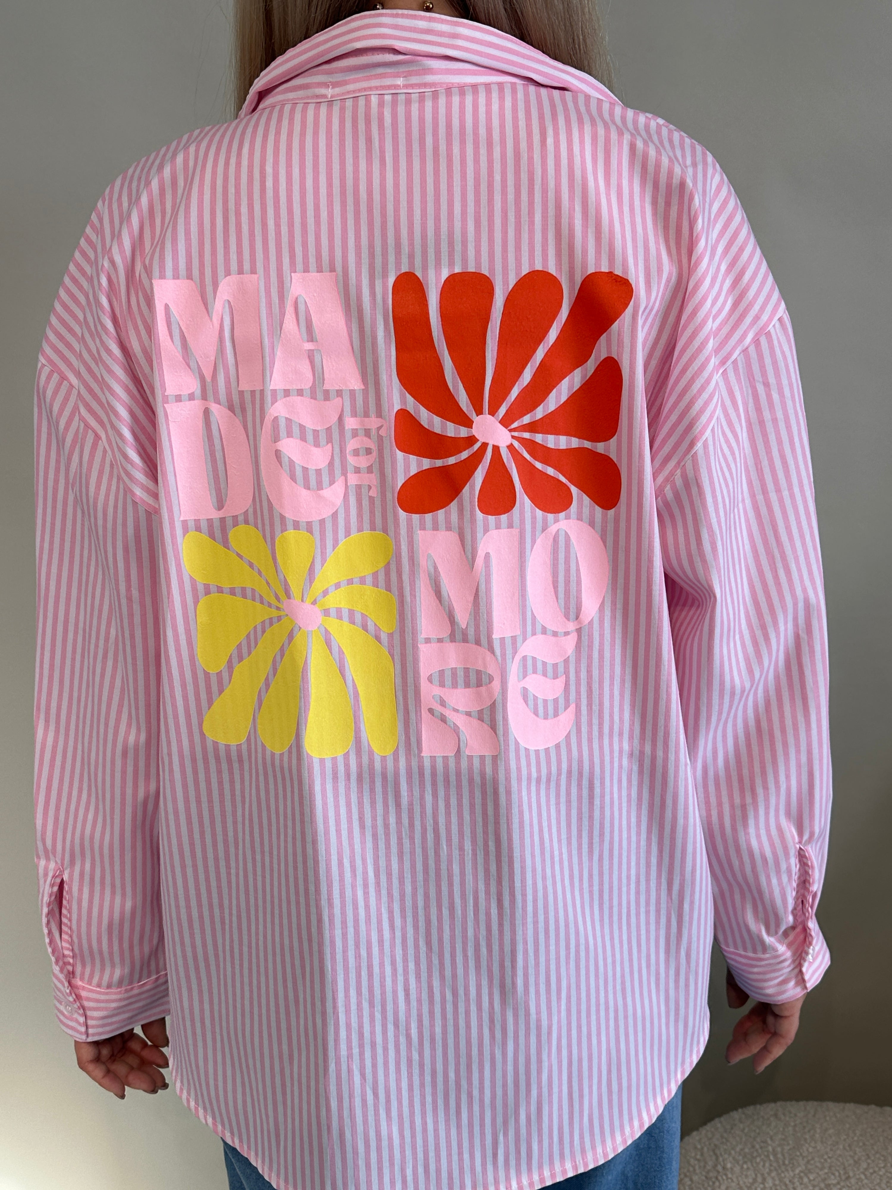 Bluse in Rosa gestreift mit Aufdruck