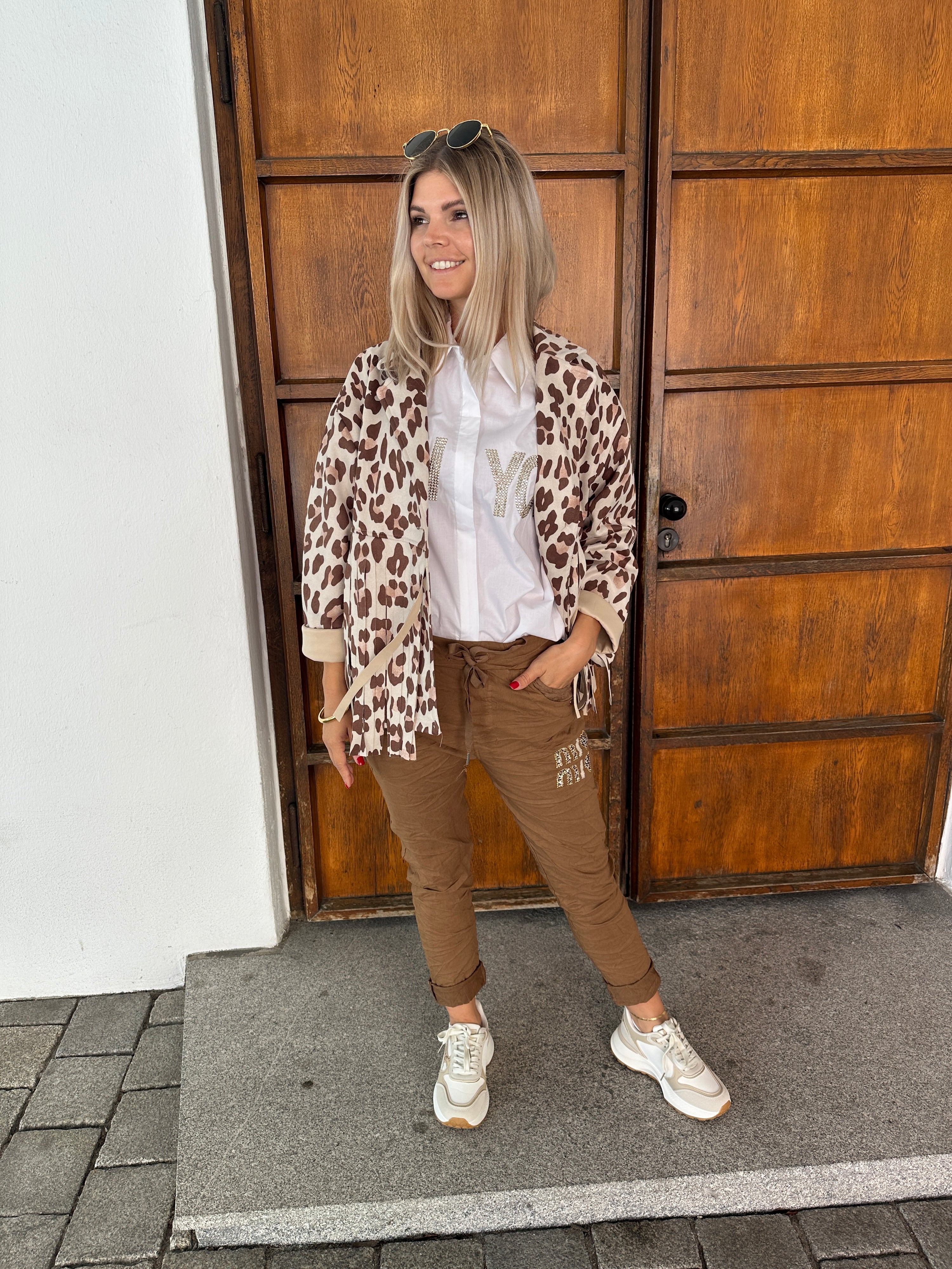 Jacke in Leo (Braun/Beige) mit Fransen