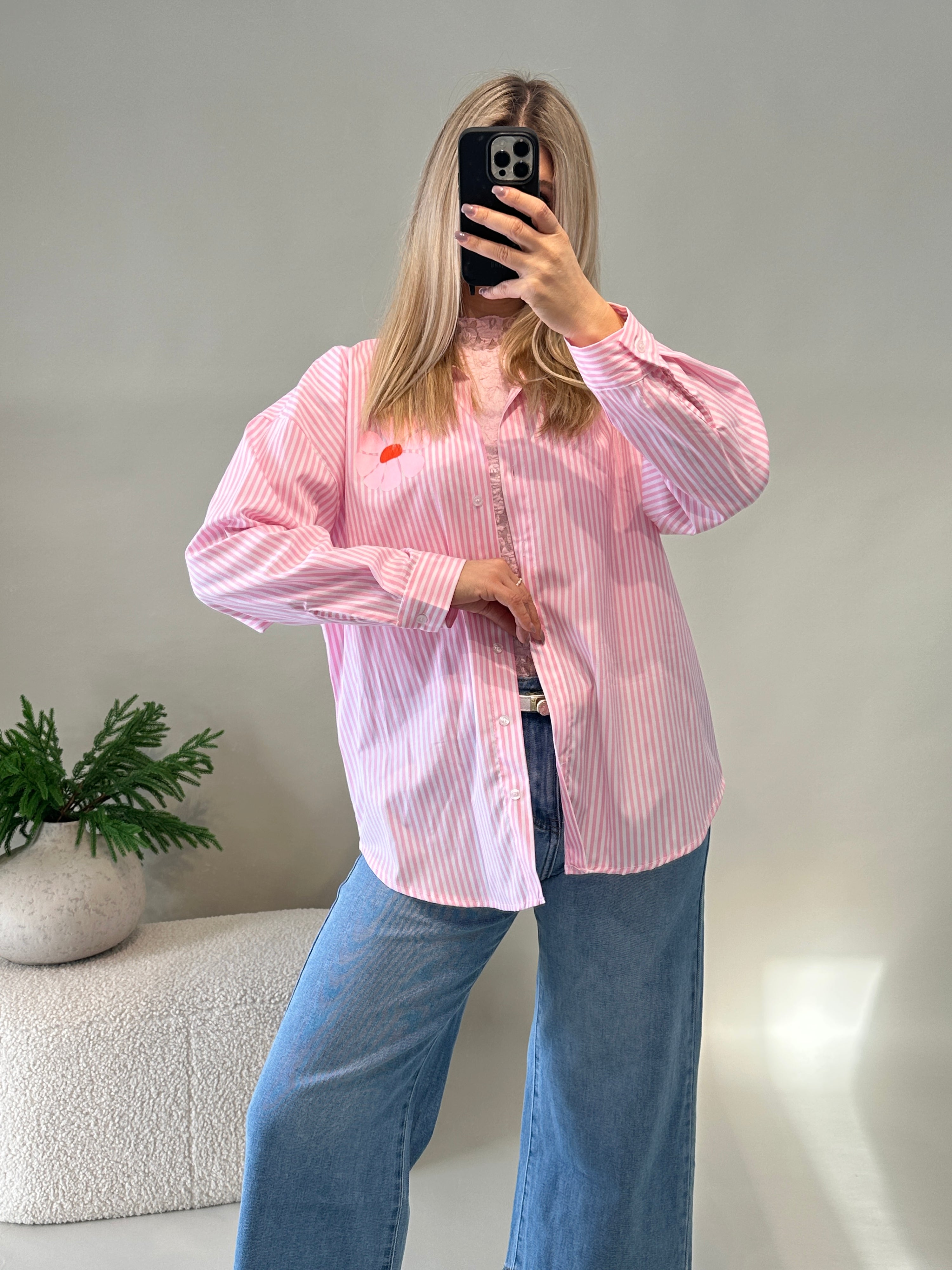 Bluse in Rosa gestreift mit Aufdruck