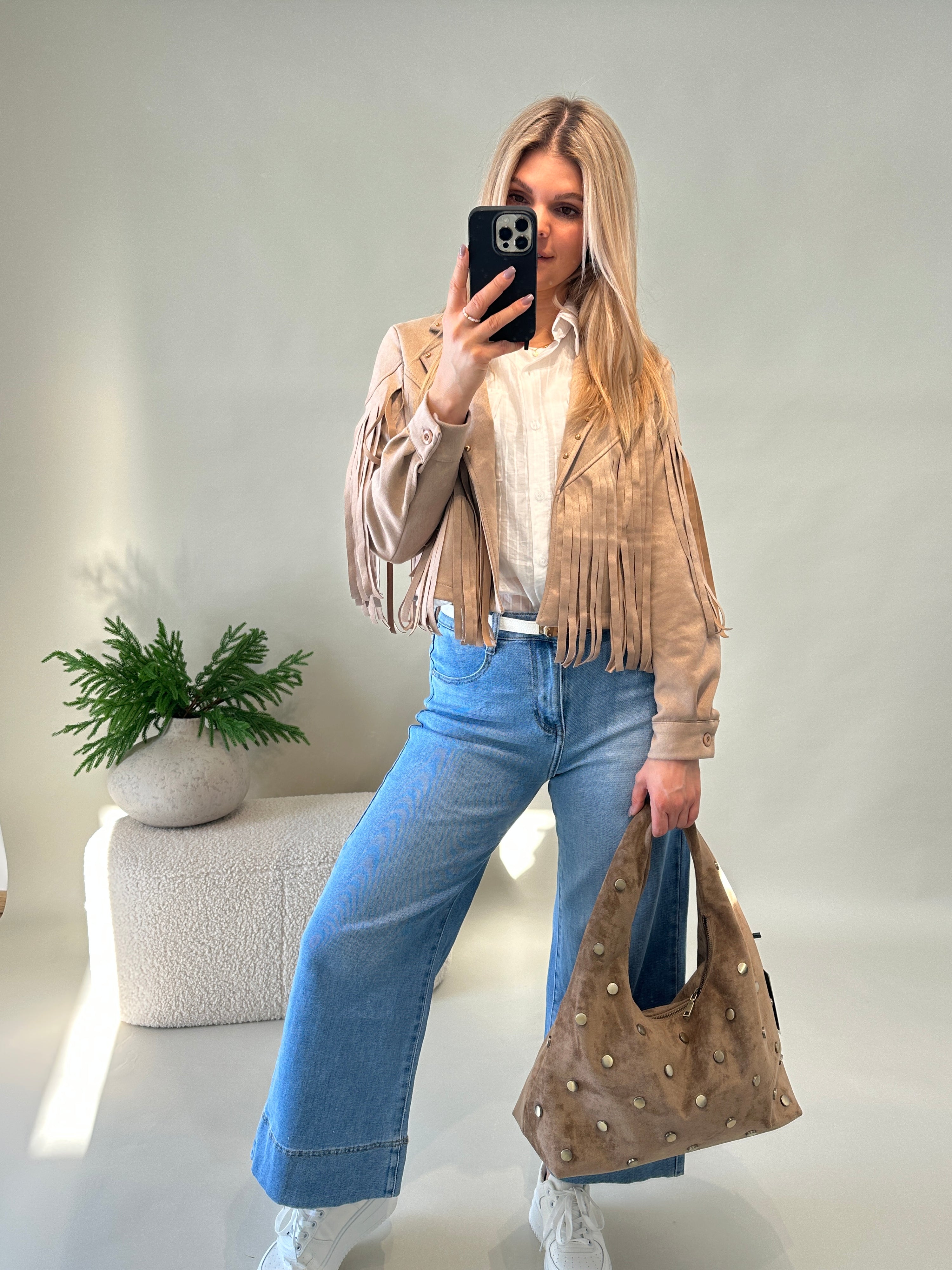 Jacke in Beige mit Fransen