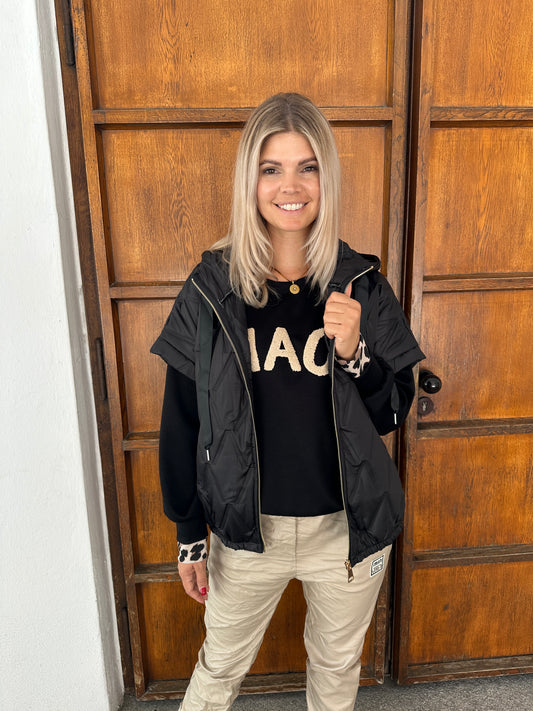 Steppweste mit Muster in Schwarz (kurzarm) und Kapuze