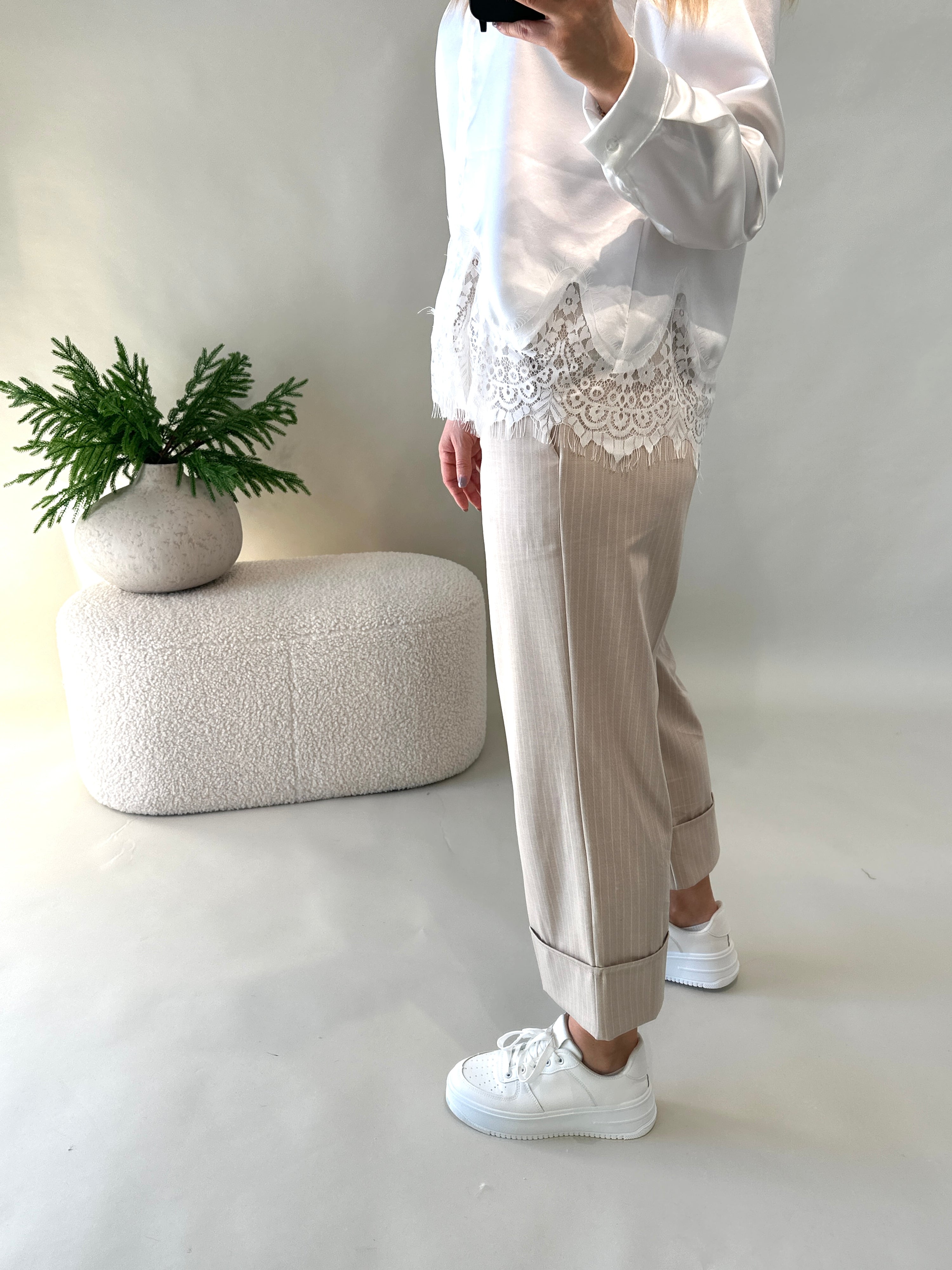 Hose in Zimt mit Nadelstreifen