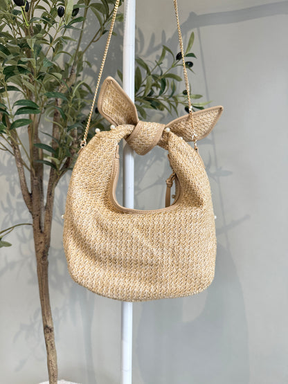 Tasche in Beige mit Perlen