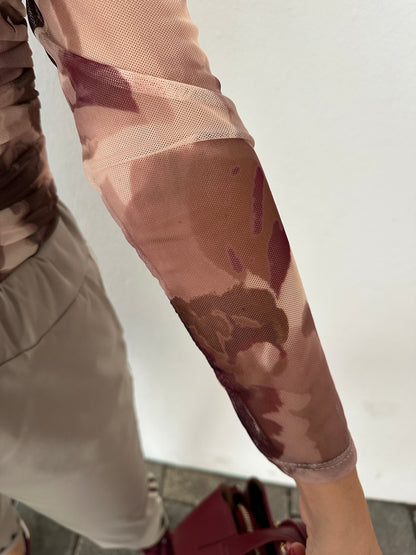 Netzshirt in Weinrot/Schokobraun/Beige