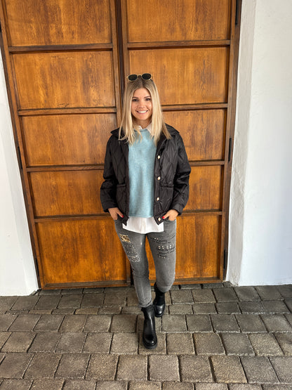 Pullover in Hellblau ( Kurzarm/Stehkragen )