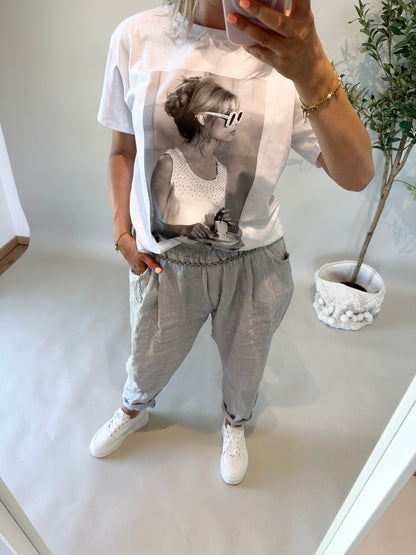 Leinen-Hose in Hellgrau