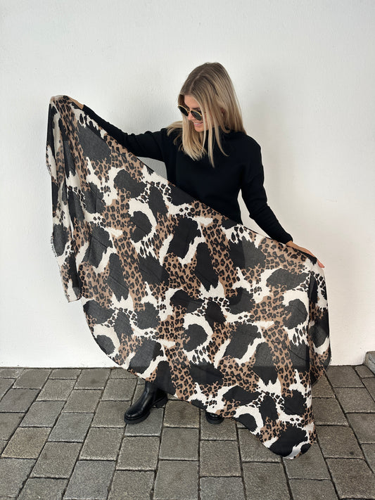 Schal in Beige/Zimt/ Schwarz