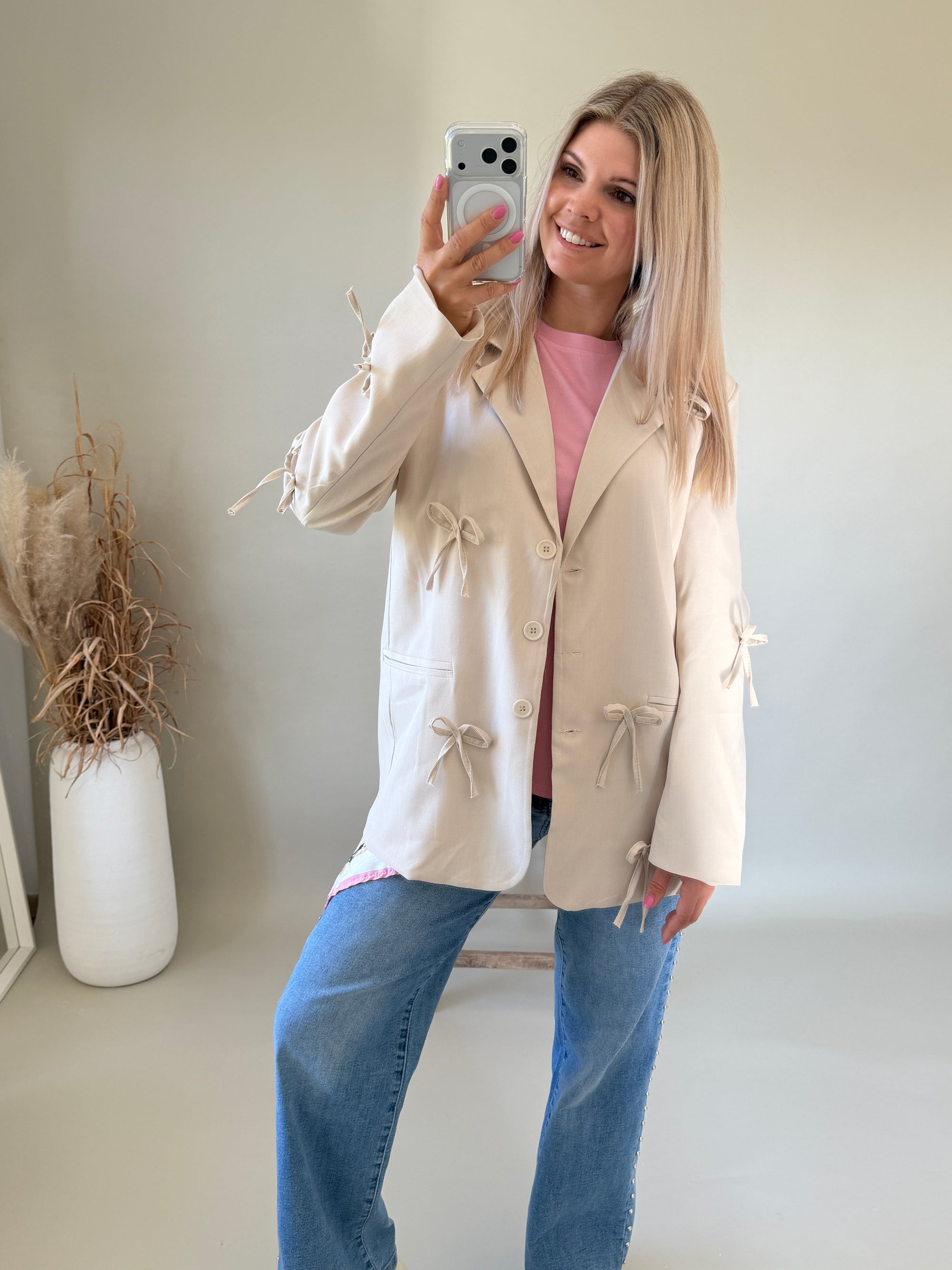 Blazer in Beige mit Schleifen