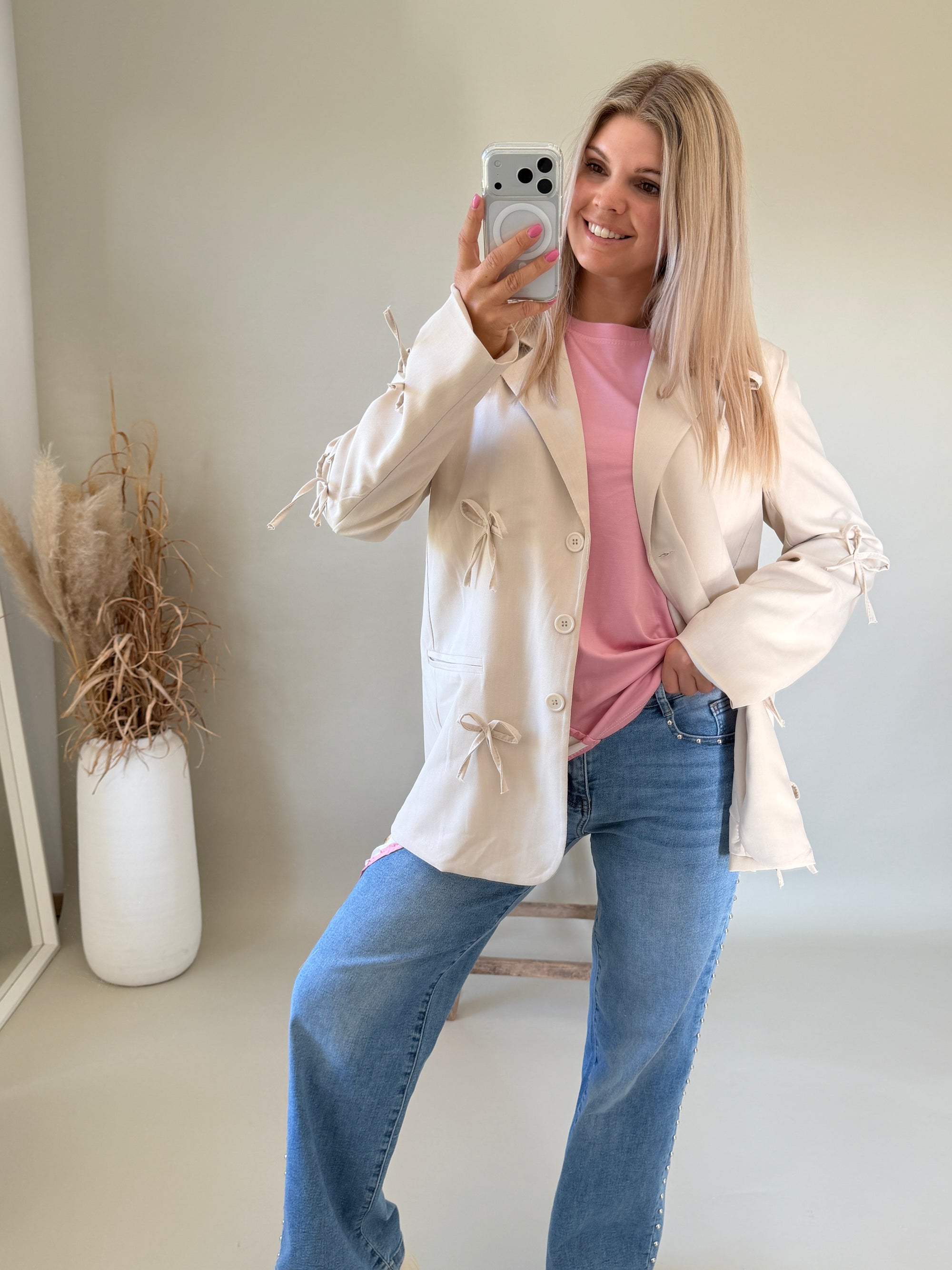 Blazer in Beige mit Schleifen