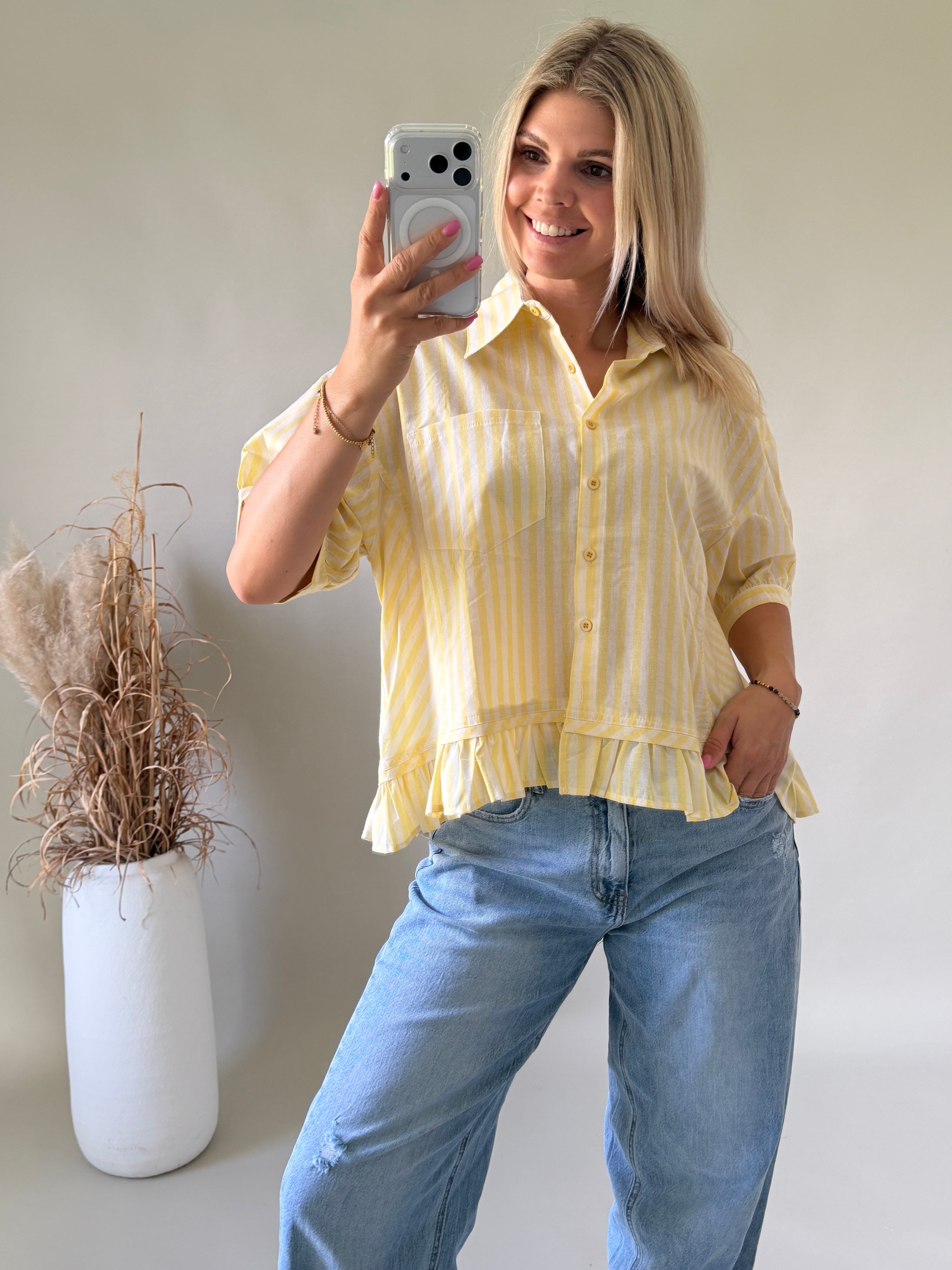 Bluse gestreift in Gelb / Beige kurzarm