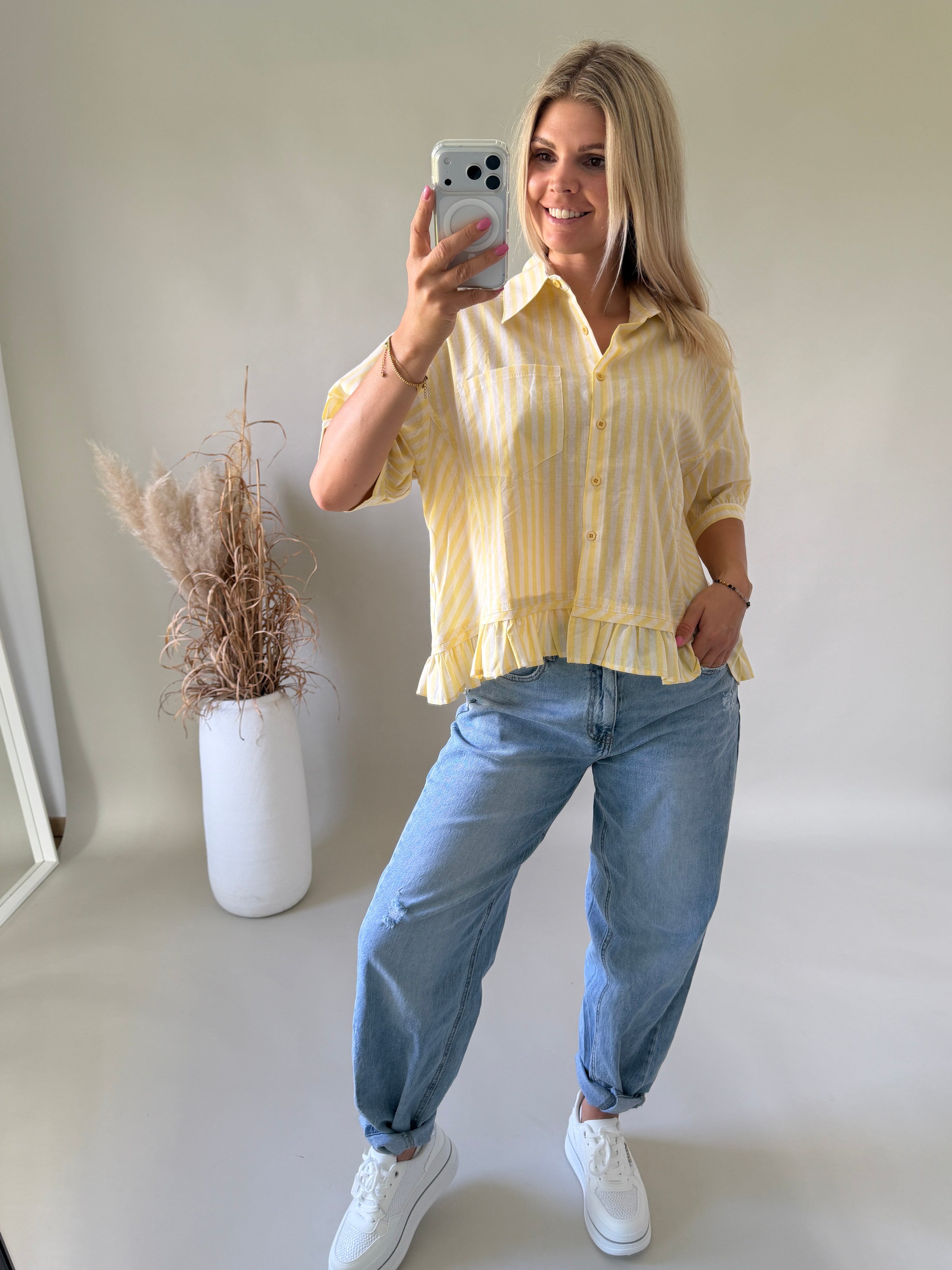Bluse gestreift in Gelb / Beige kurzarm
